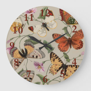 Schmetterlings-Motte-Natur-Kollektion-Zeichnung Große Wanduhr