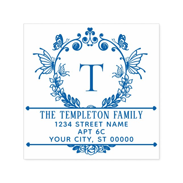 Schmetterlings-Rahmen Name Initial Rücksendeadress Permastempel (Design)