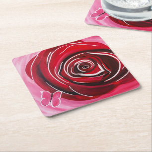 Schmetterlings-Rosenmalerei von Alfred Fox Rechteckiger Pappuntersetzer