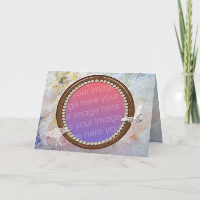 Schmetterlings-, Spitze-und Rosen Foto-Feld Karte (Vorderseite)