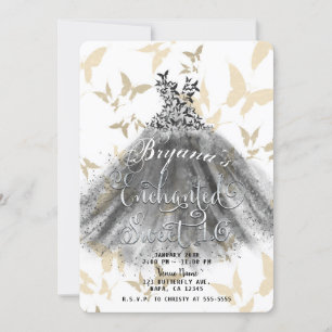 Schmetterlings-Tanzkleid Schwarz Gold Sweet 16 Einladung