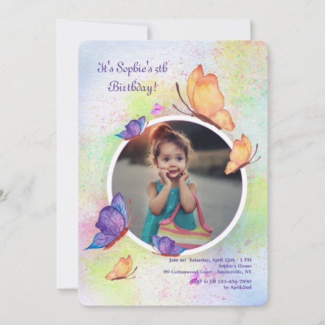 Schmetterlings-TraumFoto-Einladung Einladung (Vorderseite)