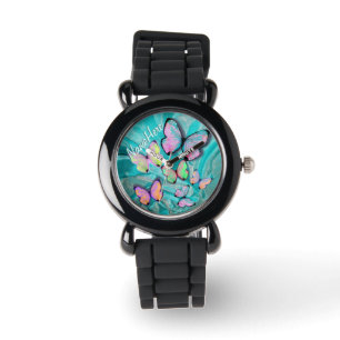 Schmetterlings-Uhr! Addieren Sie Namen! Girly Armbanduhr