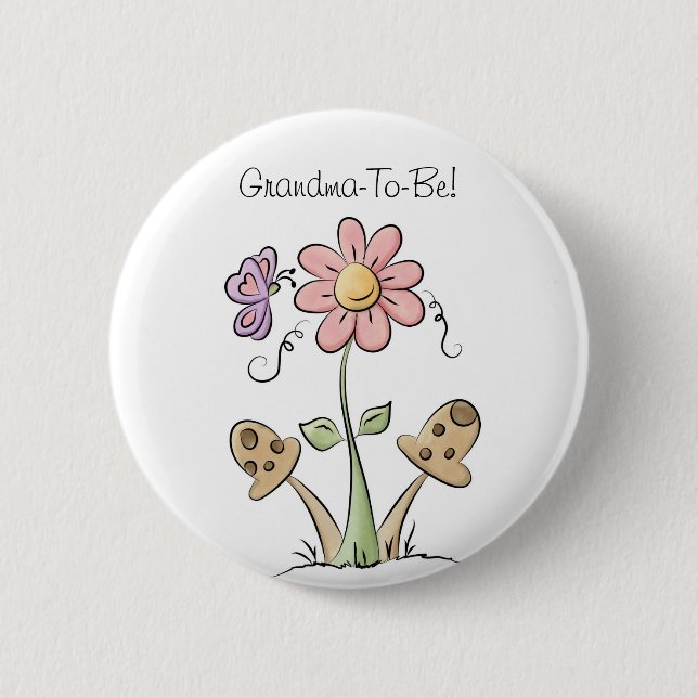 Schmetterlings-und Blumen-Großmutter-Knopf Button (Vorderseite)