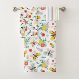 Schmetterlings- und Blumenmuster  Badhandtuch Set