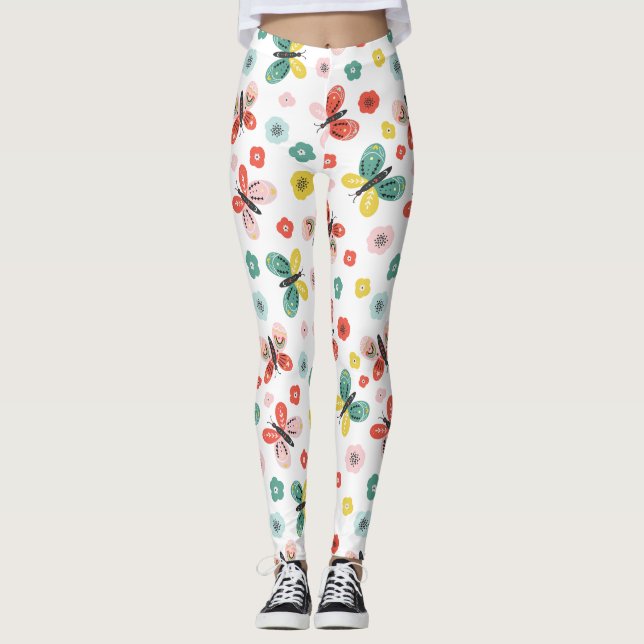 Schmetterlings- und Blumenmuster  Leggings (Vorderseite)