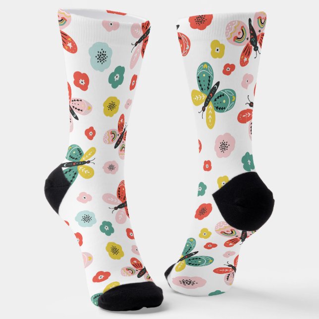 Schmetterlings- und Blumenmuster  Socken (Gewinkelt)