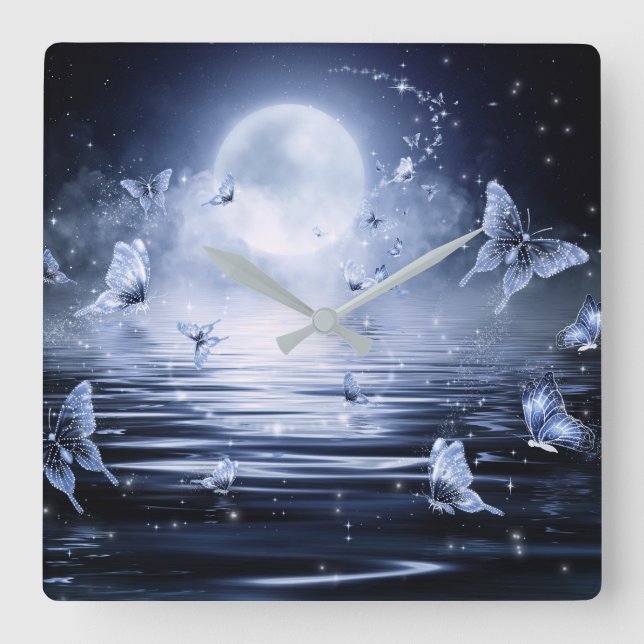 Schmetterlings-Wanduhr Quadratische Wanduhr (Vorderseite)