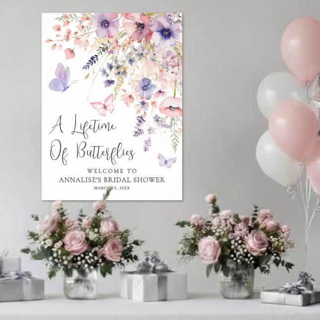 Schmetterlings-Wildblumen-Brautjungfernparty Poster (Butterfly Wildflower Bridal Shower Poster)
