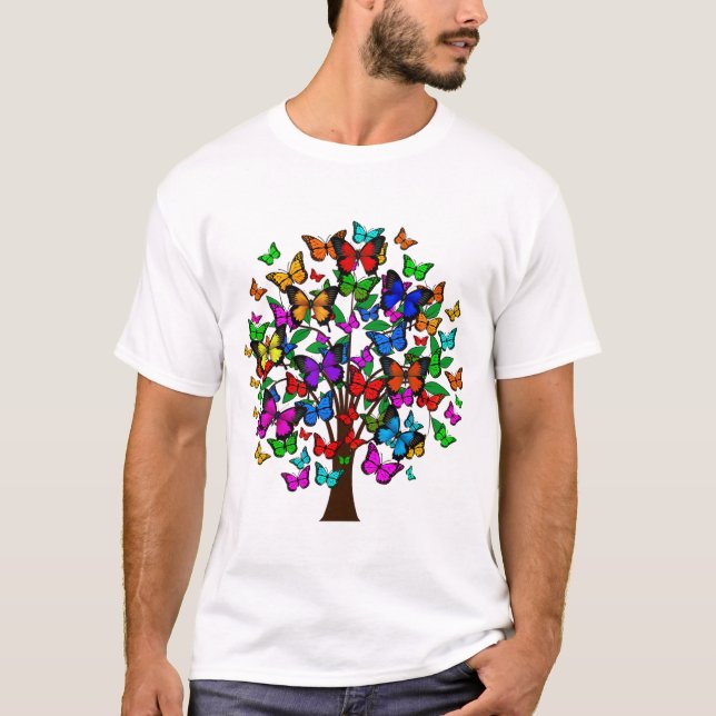 Schmetterlingsbaum-Shirt, farbenfrohe Schmetterlin T-Shirt (Vorderseite)