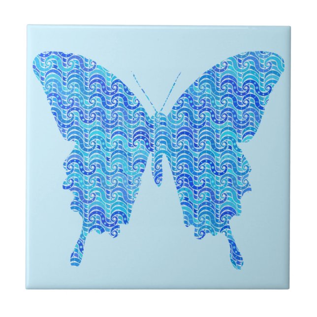 Schmetterlingsbild, abstraktes Muster, blaue Farbt Fliese (Vorderseite)