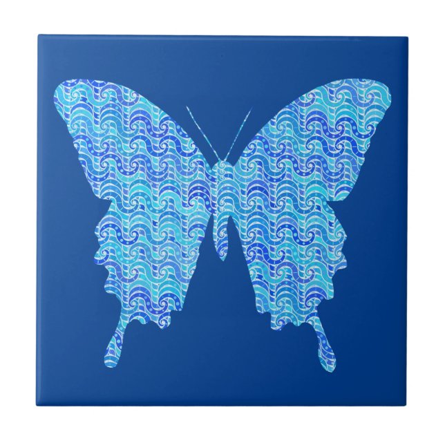 Schmetterlingsbild, abstraktes Muster, blaue Farbt Fliese (Vorderseite)