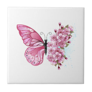 Schmetterlingsblume mit rosa Sakura Fliese