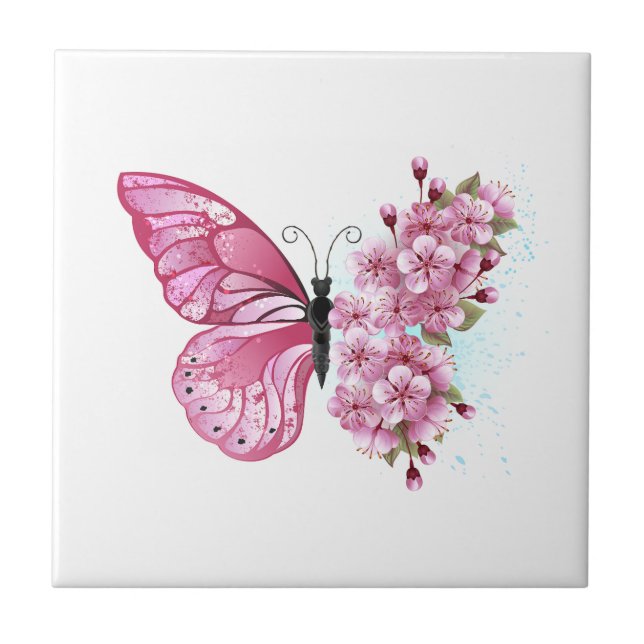 Schmetterlingsblume mit rosa Sakura Fliese (Vorderseite)