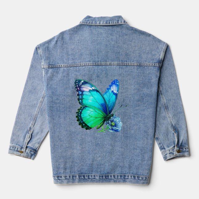 Schmetterlingsblumen-Denimjacke Jeansjacke (Rückseite)
