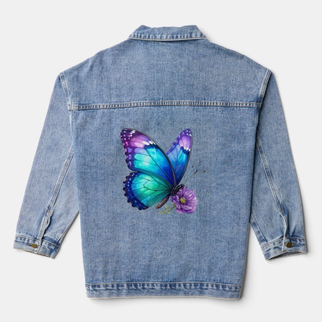 Schmetterlingsblumen-Denimjacke Jeansjacke (Rückseite)