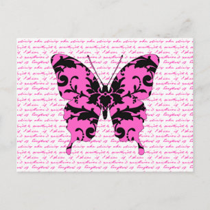 Schmetterlingscollage mit rosa Damast Postkarte