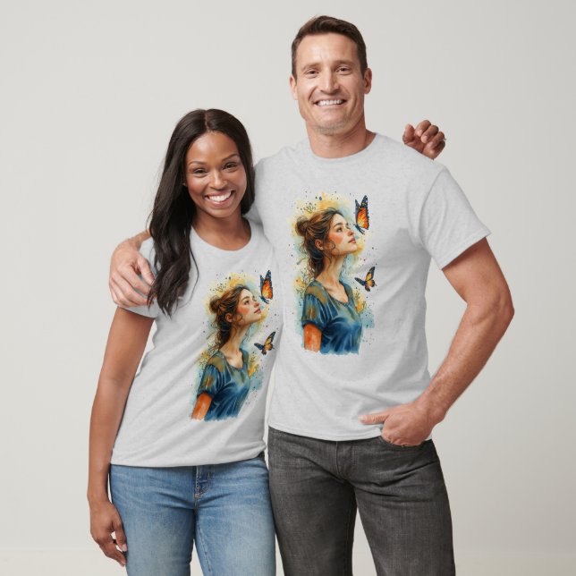 Schmetterlingsdame auf Grau T-Shirt (Unisex)