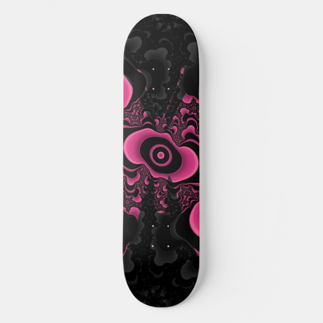 Schmetterlingsdeck aus schwarzem und rosa Fraktal Skateboard (Vorderseite)