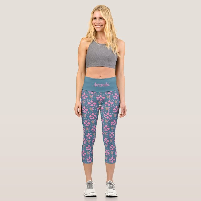 SchmetterlingSeepferd in Bubbles Custom Girl Leggi Capri Leggings (Vorderseite)