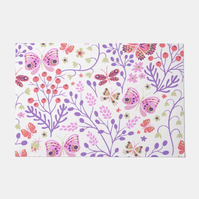 Schmetterlingsfarben und Blume Rose Fußmatte (Vorderseite)