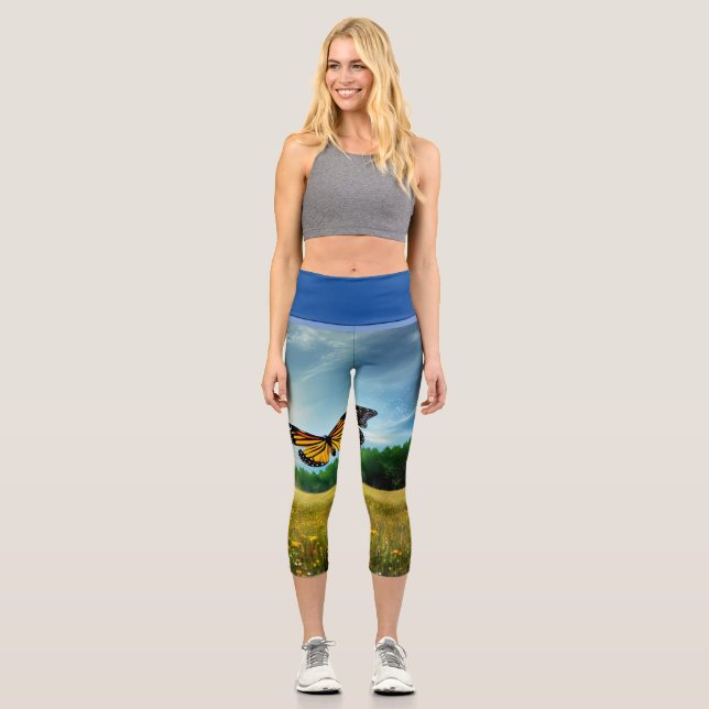 Schmetterlingsfeld Capri Leggings (Vorderseite)