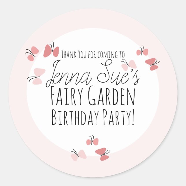 Schmetterlingsgarten Geburtstag Rosa Runder Aufkleber (Vorderseite)