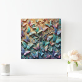 Schmetterlingsgarten-Mausepad mit Irisierendem Eff Quadratische Wanduhr