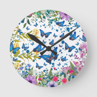 Schmetterlingsgarten-Wanduhr - Künstlerische Blume Runde Wanduhr