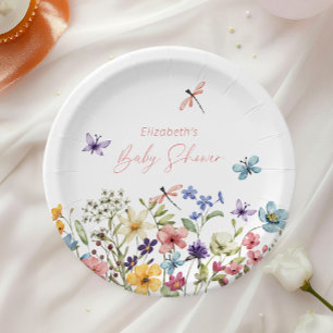Schmetterlingsgarten-Wildblumen-Baby-Party Pappteller