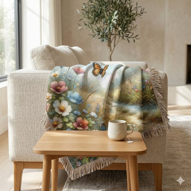Schmetterlingsgarten Wildblumenwiese Decke (Wildflower Meadow Butterfly Garden Throw Blanket)