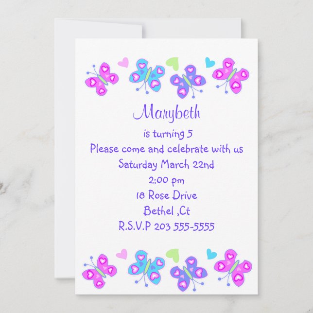 Schmetterlingsgeburtstagseinladung Einladung (Vorderseite)