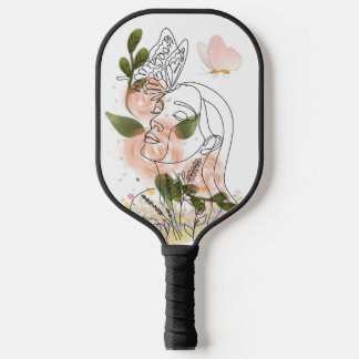 Schmetterlingsgeist – florale Linearkunst Pickleball Schläger