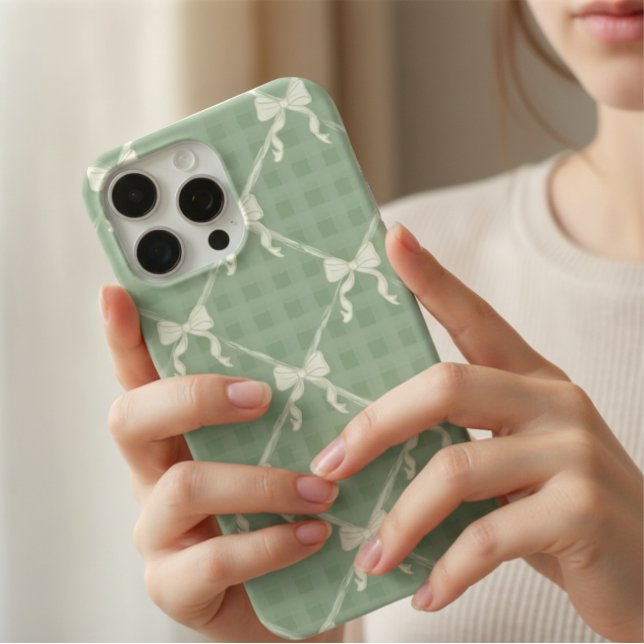 Schmetterlingshafte Schleifen Gingham-Muster Creme Case-Mate iPhone Hülle (Von Creator hochgeladen)