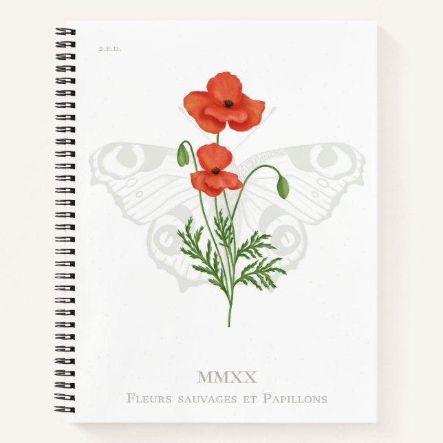 Schmetterlingsheft für Mohn und Pfau Notizbuch (Vorderseite)