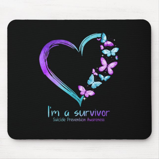 Schmetterlingsherz Ich bin ein Überlebender Suizid Mousepad (Vorne)