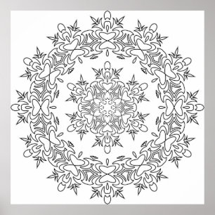 Schmetterlingsherz-Mandala mit fließenden Schnörke Poster