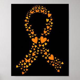 Schmetterlingsherz Orange Ribbon Leukämie Krebs Au Poster