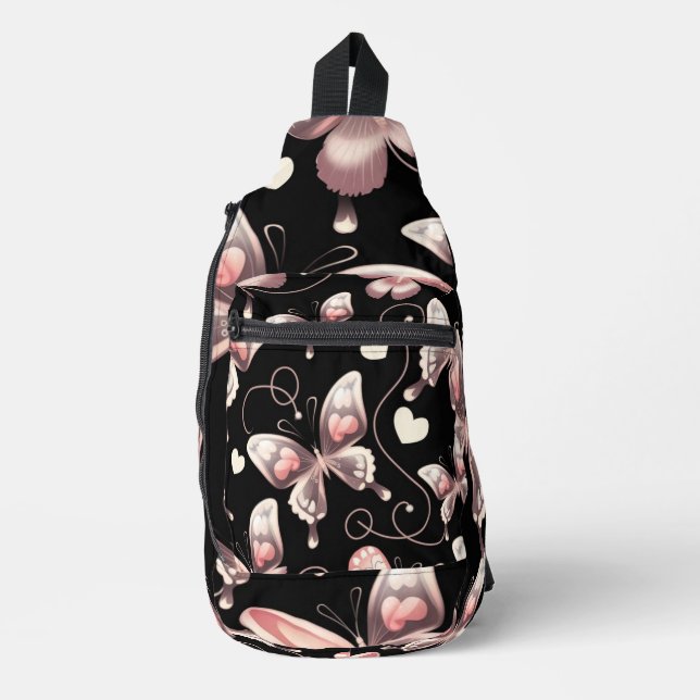 Schmetterlingsherzen Design-Sling-Tasche Crossbody Bag (Vorderseite)