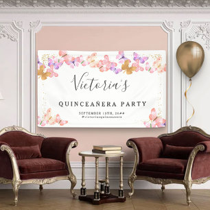 Schmetterlingshimmel Korallenrosa Goldene Schmette Banner