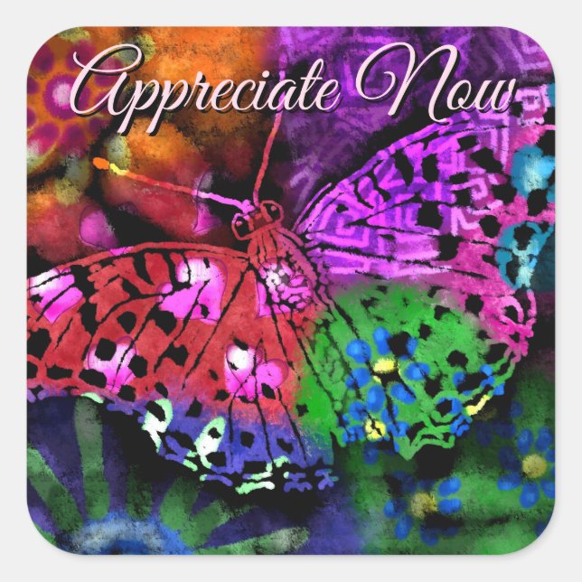 Schmetterlingsinsekt Abstraktes Lila grünes Rosa O Quadratischer Aufkleber (Vorderseite)