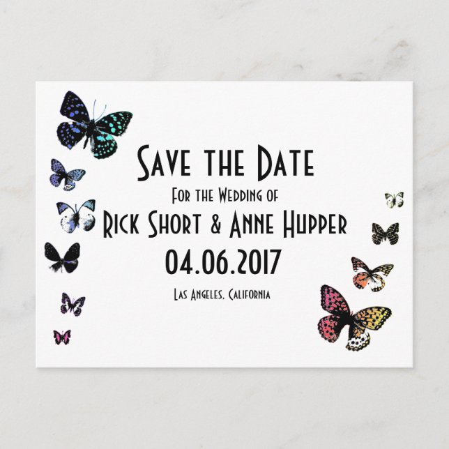 Schmetterlingskante, Save the Date Hochzeitskarte Ankündigungspostkarte (Vorderseite)