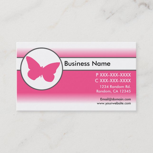 Schmetterlingskarten mit rosafarbener weißer Falte Visitenkarte (Vorderseite)