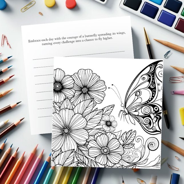Schmetterlingskarten mit Zeitschrift Einladung (Butterfly coloring pages for adult women with flowers and journaling on the back)