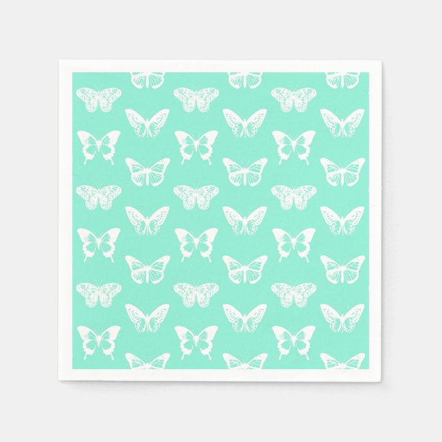Schmetterlingskizze, Aqua und Weiß Serviette (Vorderseite)