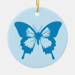 Schmetterlingskizze, Cerulean und Himmelblau Keramik Ornament