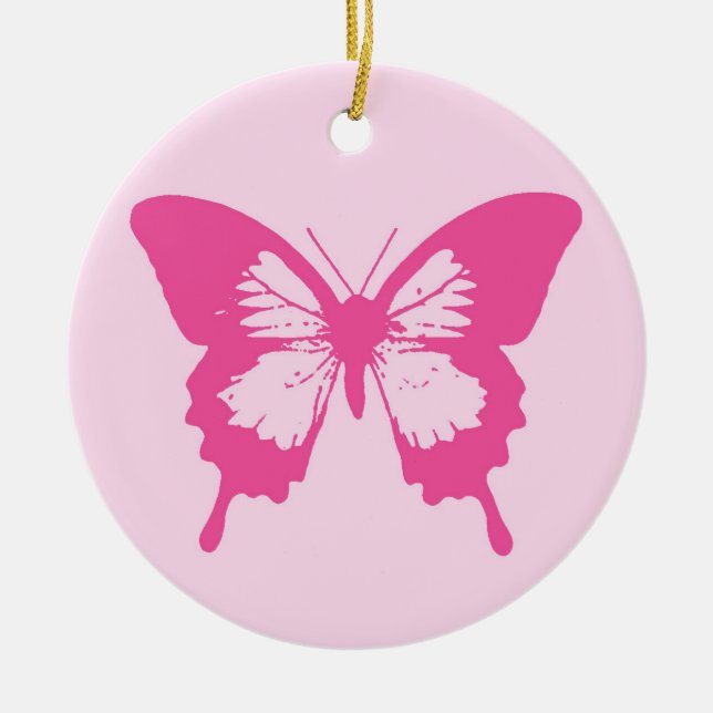 Schmetterlingskizze, hellrosa und fuchsia keramik ornament (Vorne)