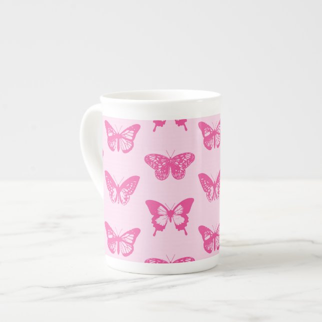 Schmetterlingskizze, hellrosa und fuchsia prozellantasse (Vorderseite Links)