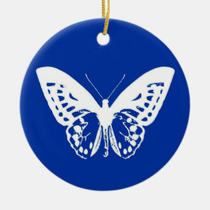 Schmetterlingskizze, Kobaltblau und weiß Keramik Ornament
