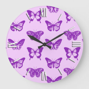 Schmetterlingskizze, Orchideenrosa und Violett Große Wanduhr